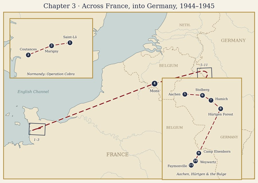 Sample chapter map with numbered stops